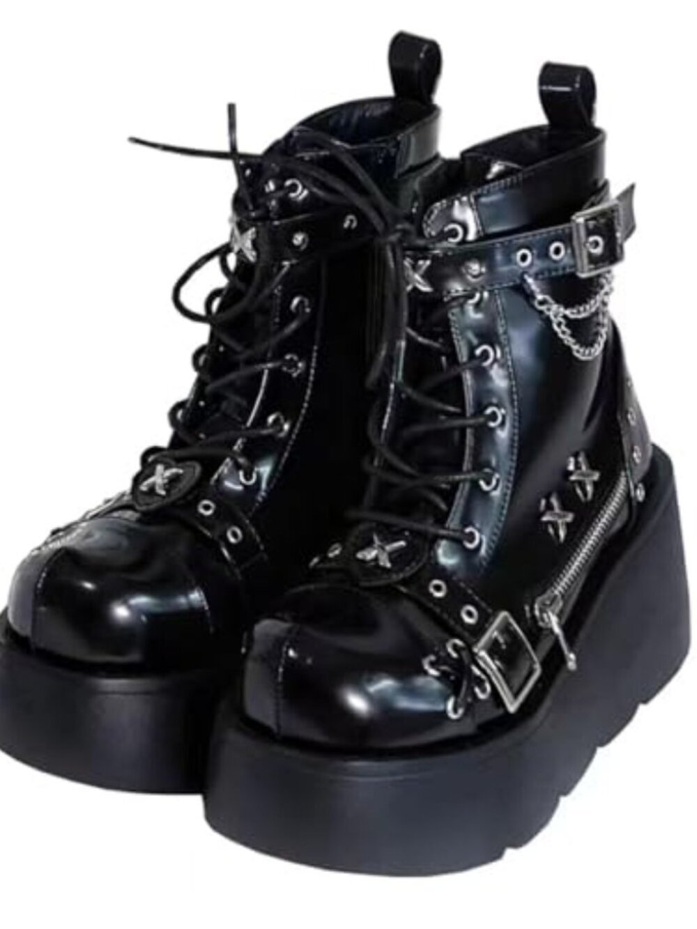 🆕 Women's Goth Platform Ankle Boots with Bat Wing Buckles Chunky Block Heels